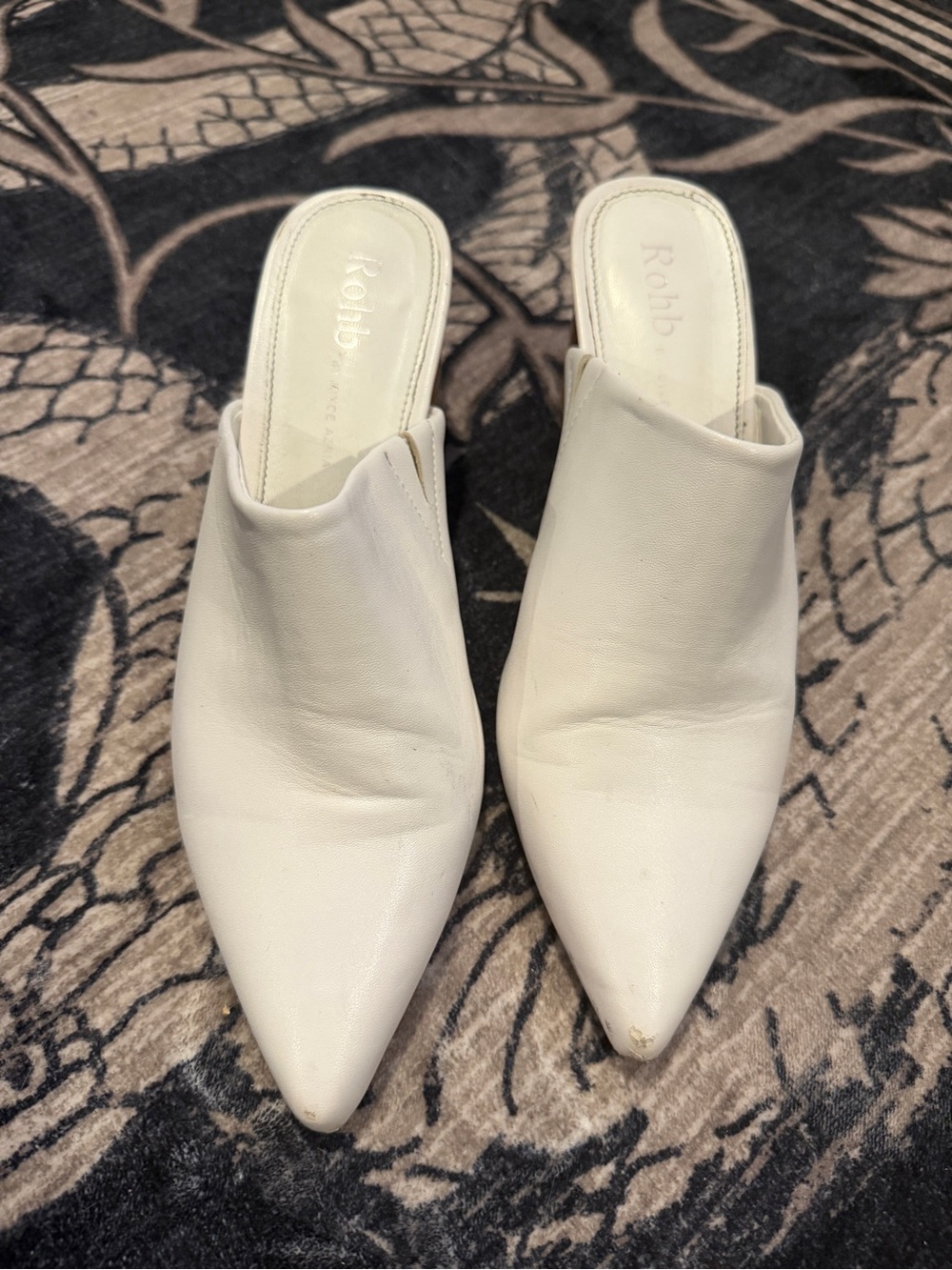 ROHB White Pointed-Toe Slip-On Mule heels